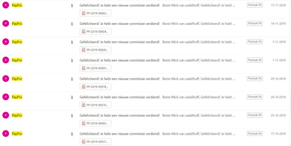 Affiliate commissies mail PayPro
