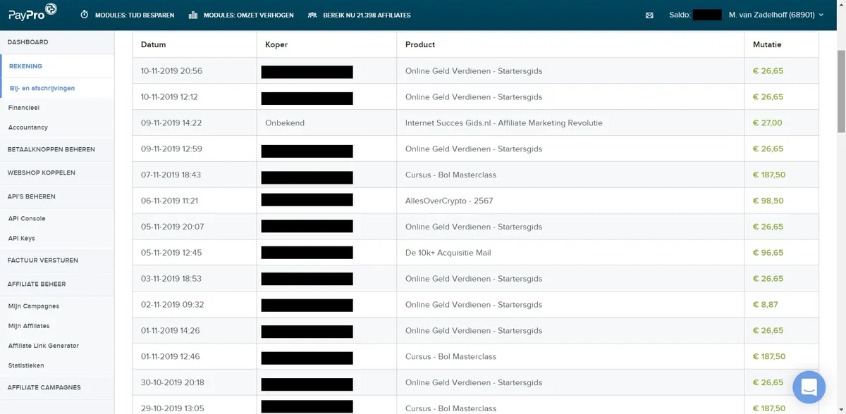 Mijn affiliate inkomsten uit één maand (screenshot uit 2023 of eerder) Affiliate marketing resultaten