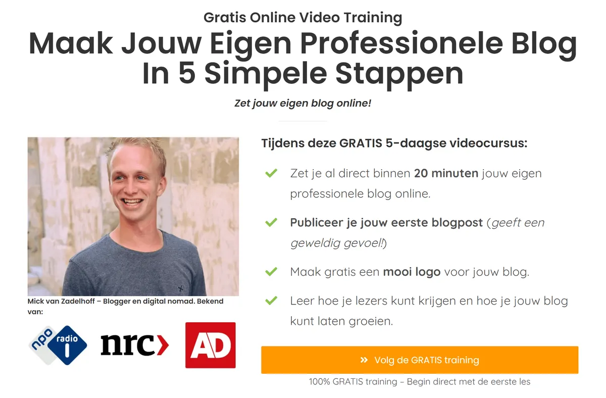 Gratis training bloggen opt-in pagina
