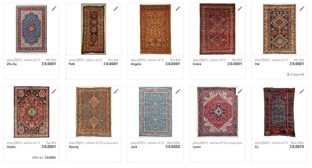 Een letterlijke rug pull: het plaatje achter de link was ineens een tapijt Dezelfde NFT's, veranderd in foto's van tapijten
