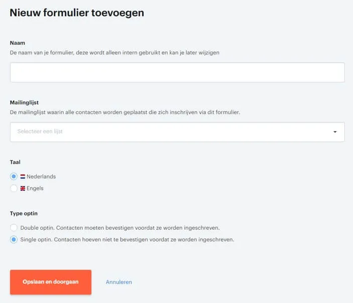 Nieuw formulier toevoegen Enormail