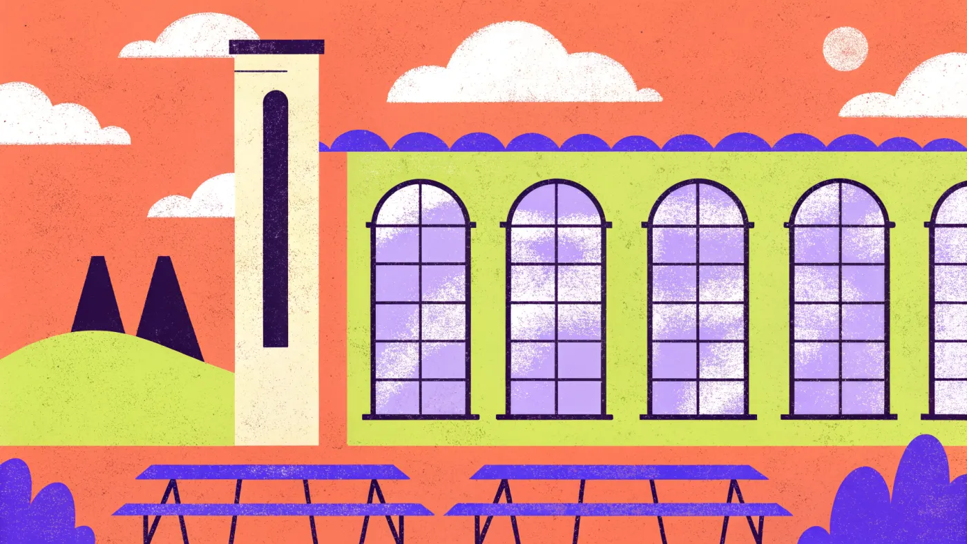 Coworking in Berlijn: oude fabrieken en pakhuizen vol bureaus, van betahaus tot St. Oberholz Een lichte loft in een oude fabriek met lange houten tafels, laptops, een telefooncel en grote ramen op een binnenplaats
