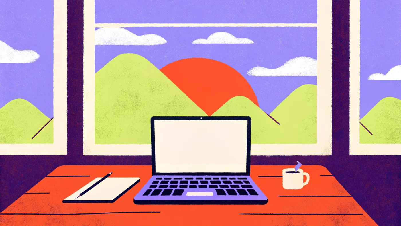 Bloggen: een laptop, een idee en de discipline om te blijven schrijven Een laptop op een houten bureau bij een raam, met een notitieboek en een kop koffie