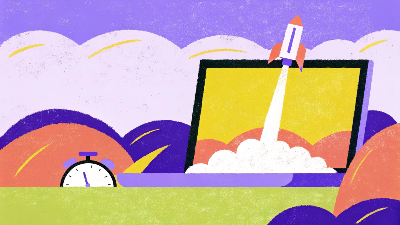 LiteSpeed en Redis: het verschil tussen een site die laadt en een site die vliegt Een stopwatch naast een browservenster in de vorm van een raket die opstijgt van een bureau