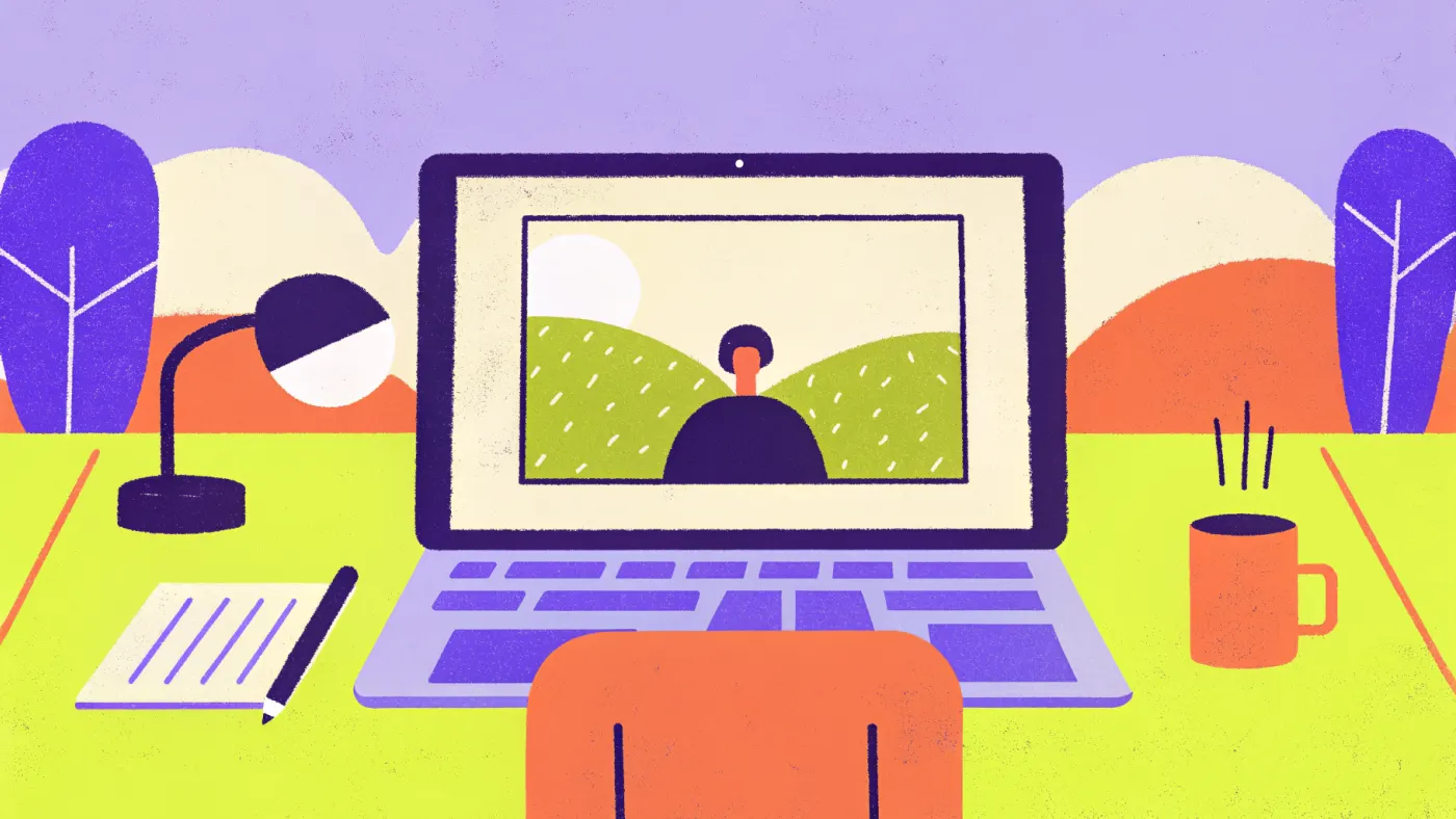 Een videogesprek op een laptop met een kop thee ernaast
