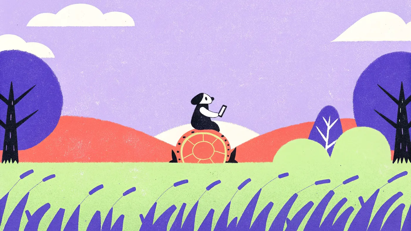 Een hond met zonnebril op een grote munt kijkt naar een grafiek