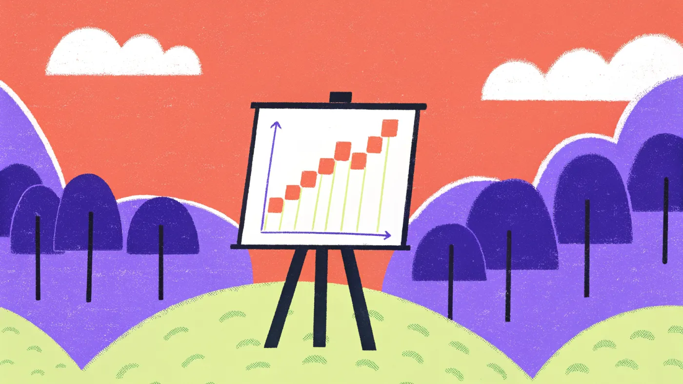 Technische analyse: grafieken leren lezen is de tweede stap, niet de eerste Een whiteboard met een candlestick-grafiek en een aanwijsstok ervoor