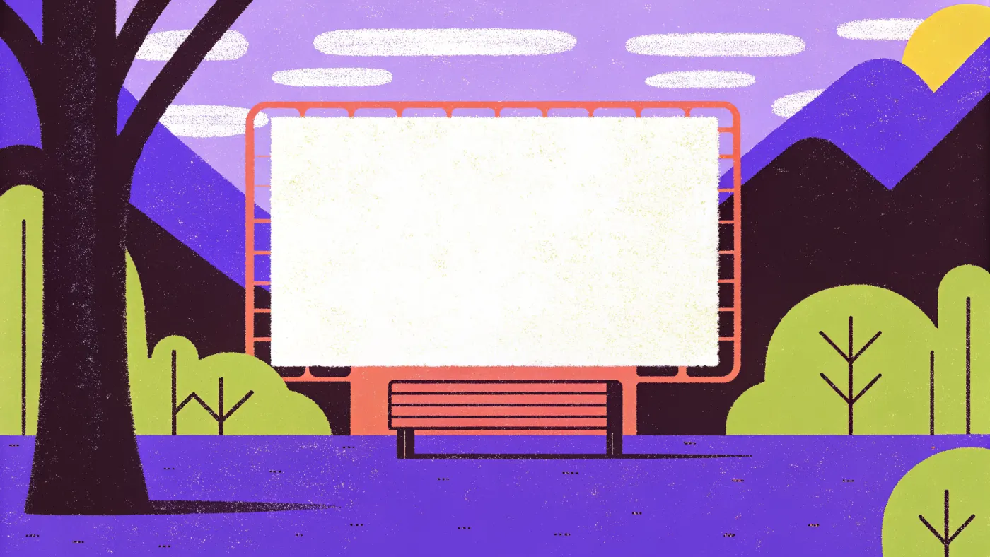 De cryptometaverse in 2026: mooi gebouwd, weinig bezoek Een lege virtuele stad van blokjes met blanco billboards en een bankje