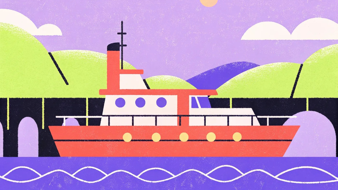 Het rode schip aan de Quai François Mauriac: van Batofar naar Bateau Phare Een rode vuurtorenboot aan een kade in de nacht met een brug op de achtergrond