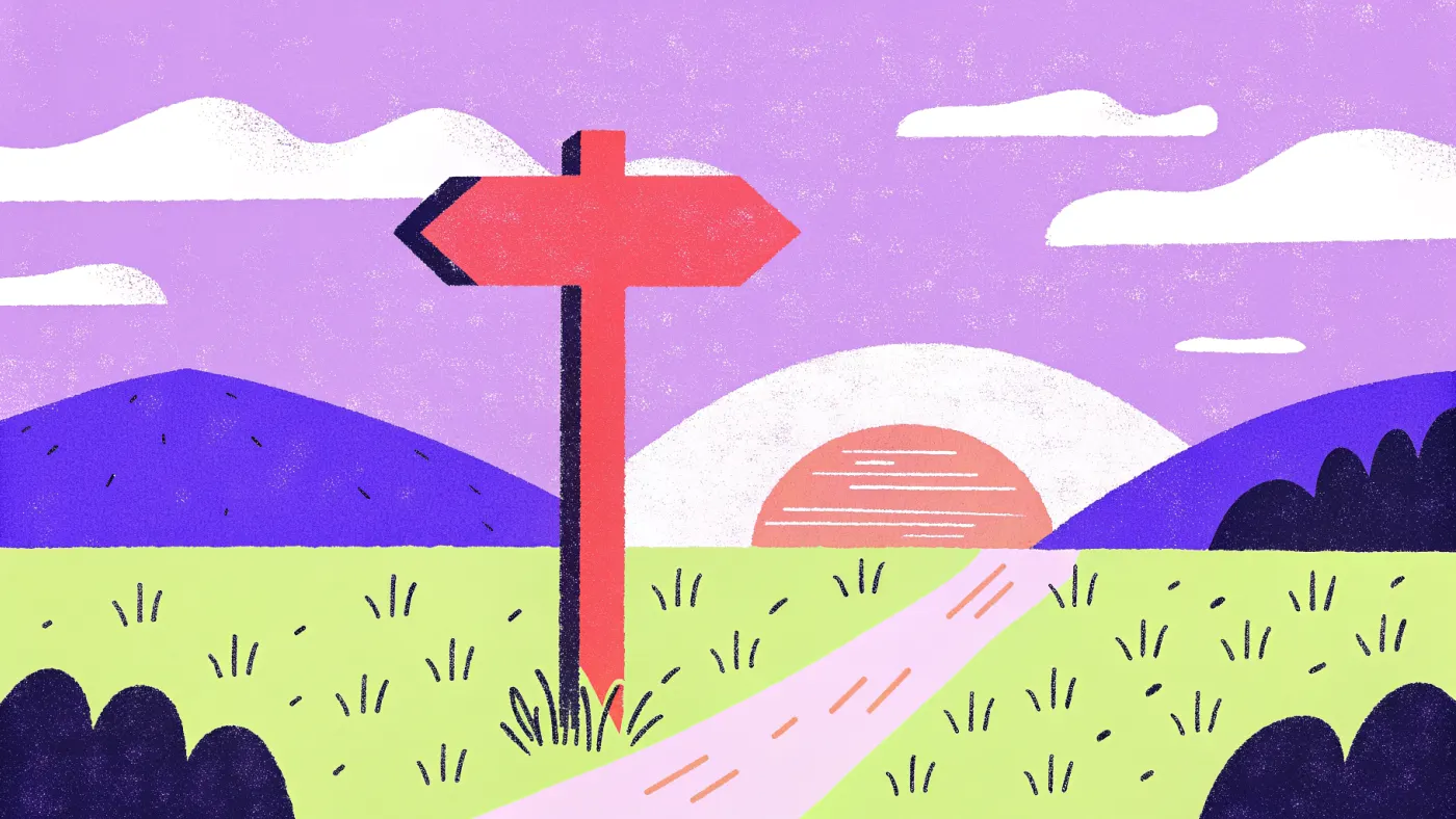 Affiliate marketing: jij wijst de weg, de verkoper levert, jij krijgt commissie Een wegwijzer met drie pijlen naar een winkeltje, een laptop en een stapel munten