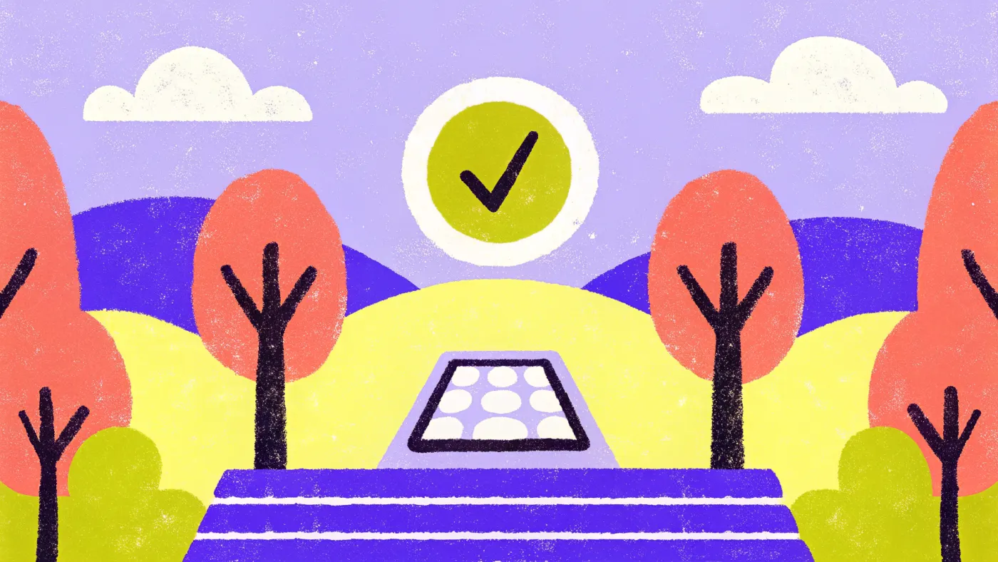 Een kleine betaalterminal op een toonbank waar een munt in een gleuf valt, met een limoengroen vinkje