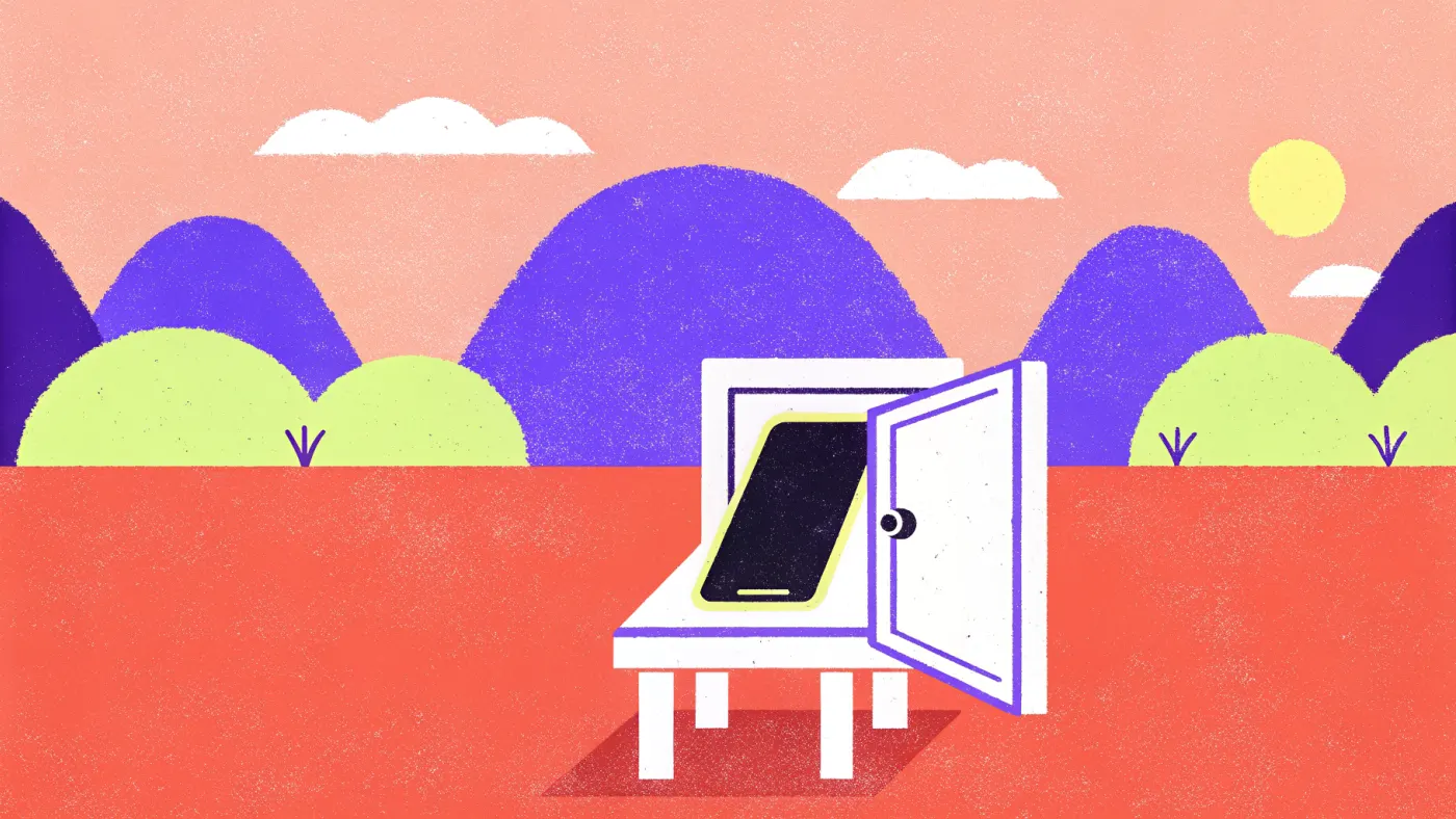 Een VPN beveiligt de verbinding, jij beveiligt de rest: sterke wachtwoorden en tweestapsverificatie Een smartphone die in een kleine open kluis ligt, met een sleutel ernaast op tafel