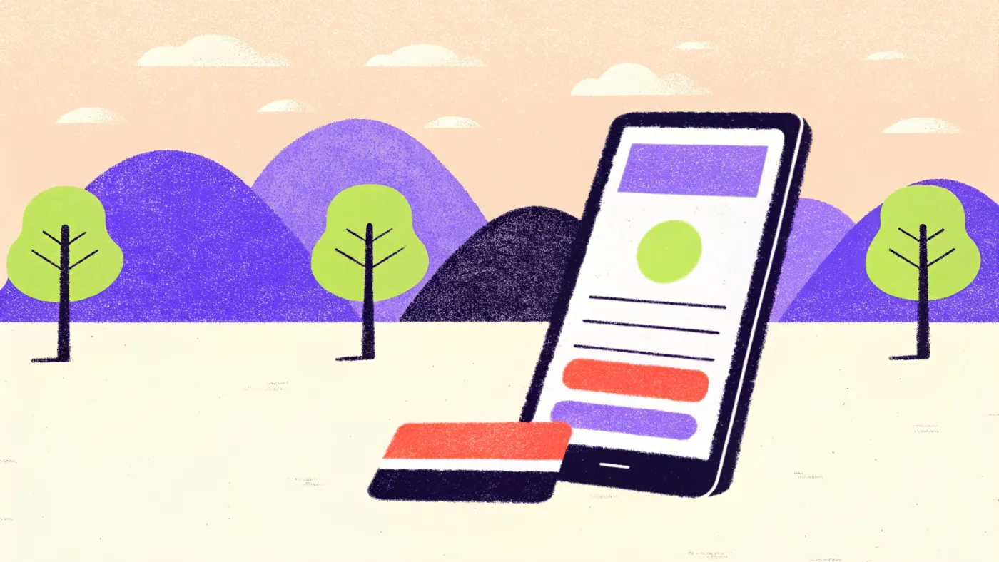 41% van de Nederlandse online aankopen gebeurt op de telefoon: test je checkout dus mobiel Een smartphone met een afrekenscherm en een grote betaalknop, met een bankpas en muntjes ernaast
