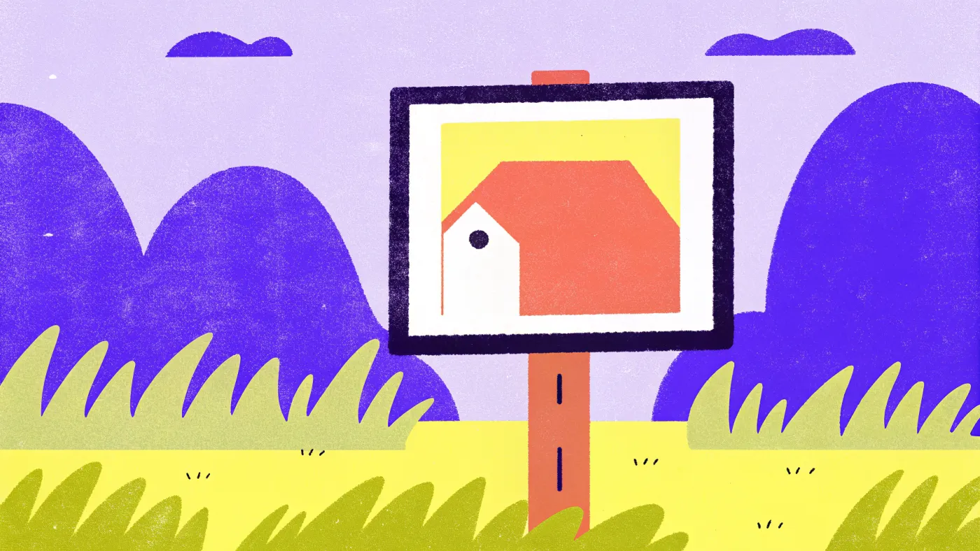 Een website verkopen: waarde is een veelvoud van de maandwinst Een browservenster op een bordje in een tuin, zoals een te-koopbord bij een huis