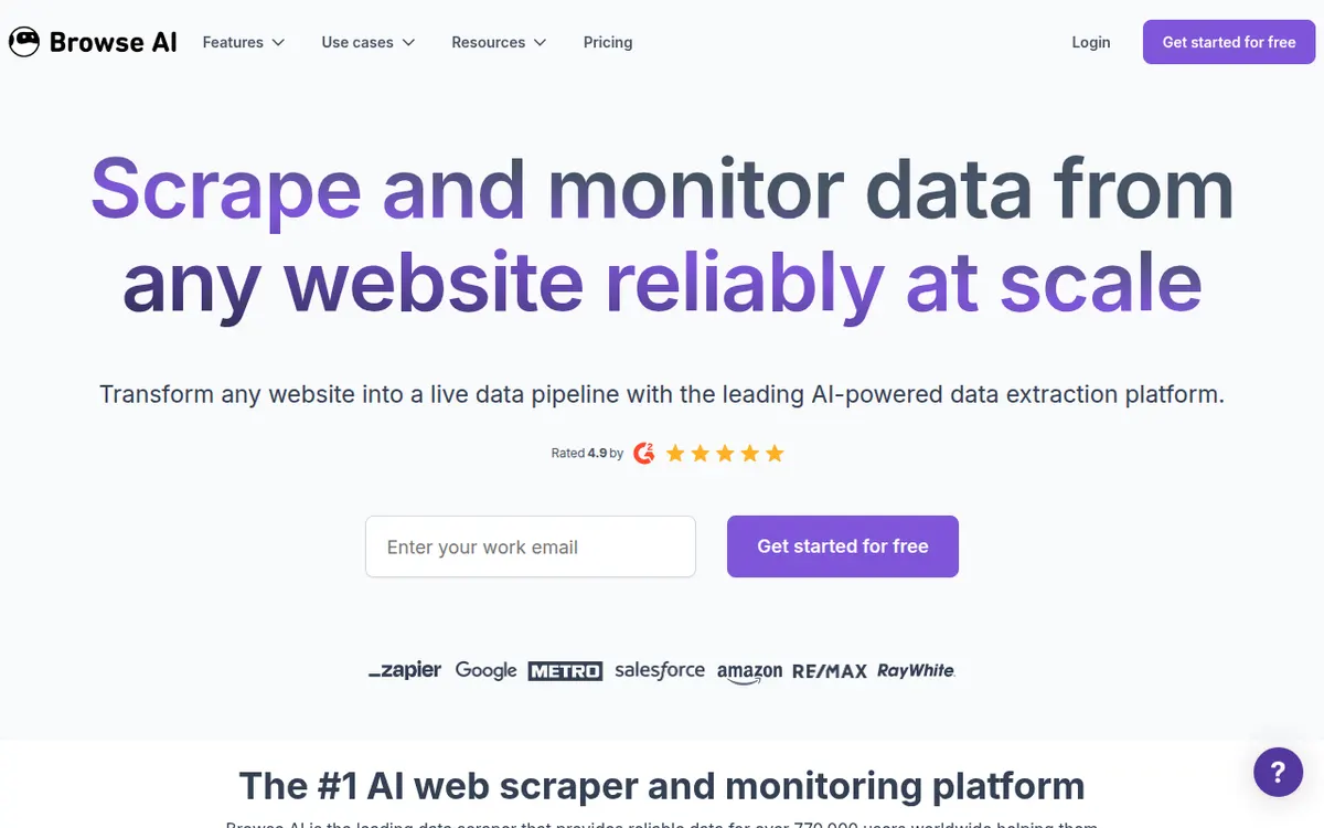 Homepage van Browse AI