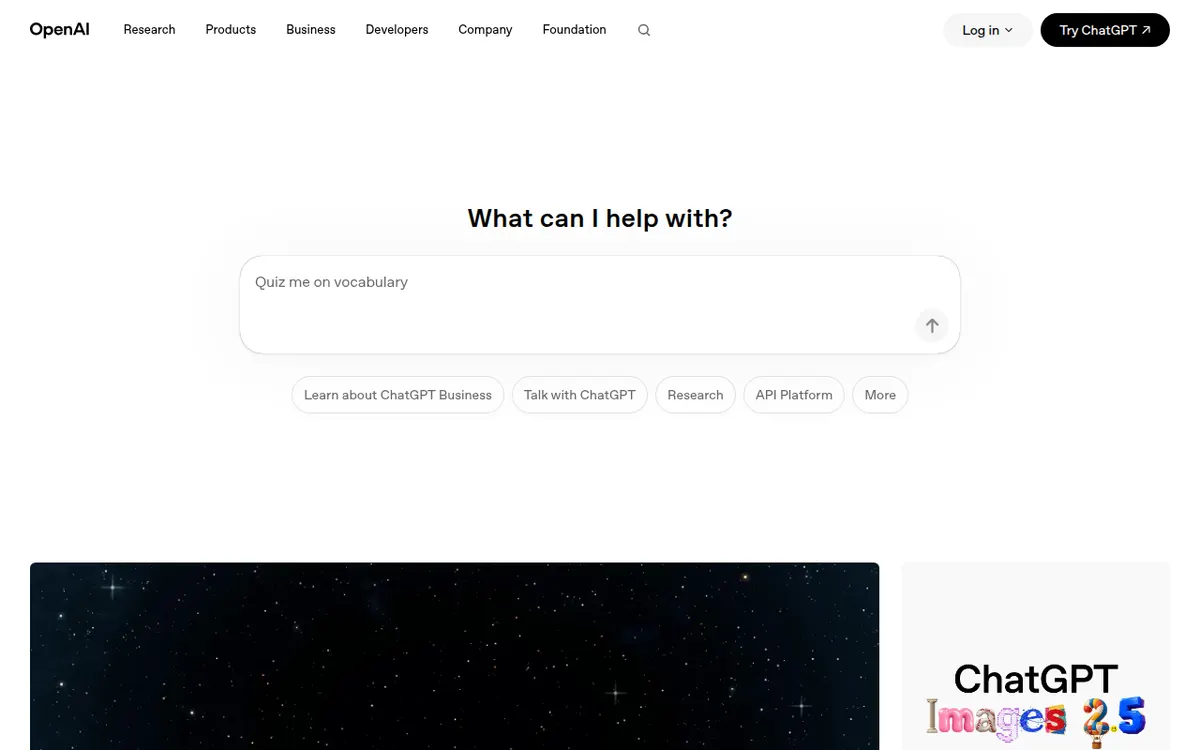 Homepage van ChatGPT