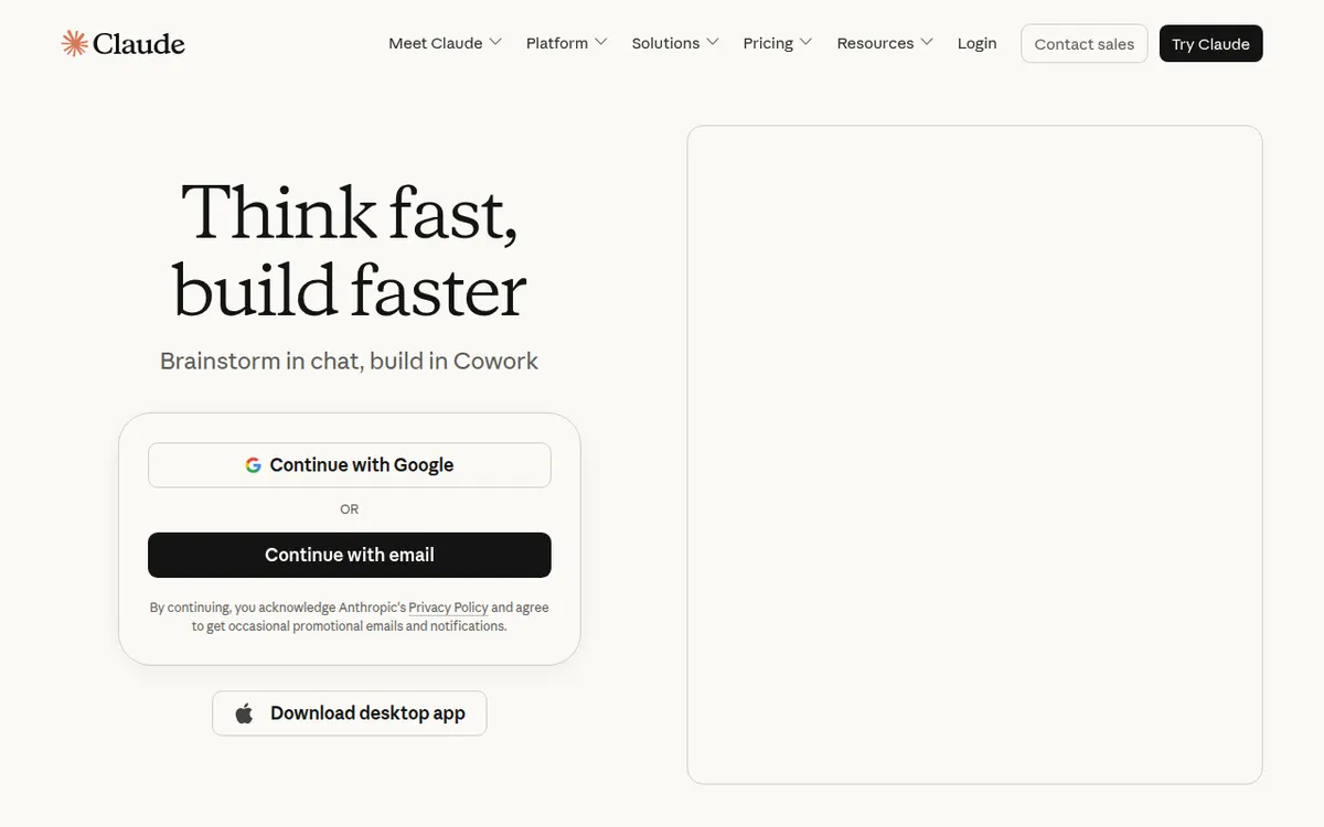 Homepage van Claude