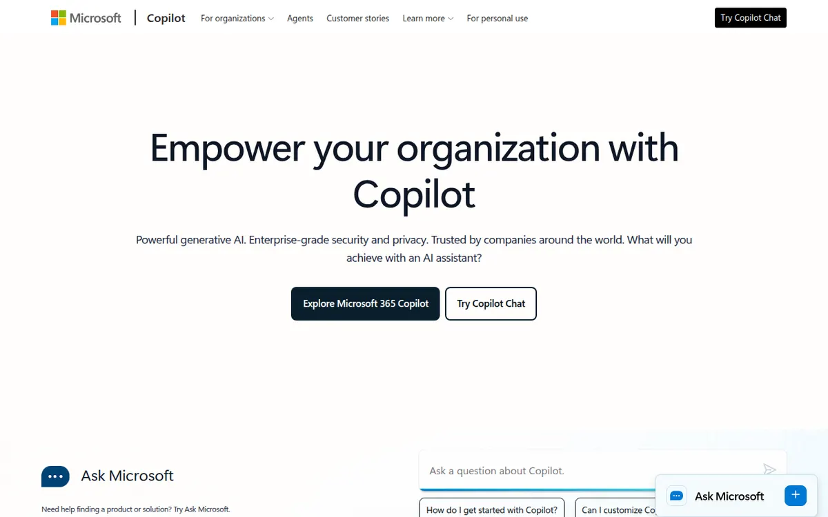 Homepage van Microsoft Copilot