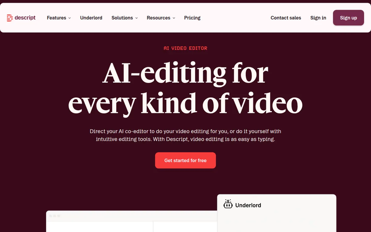 Homepage van Descript