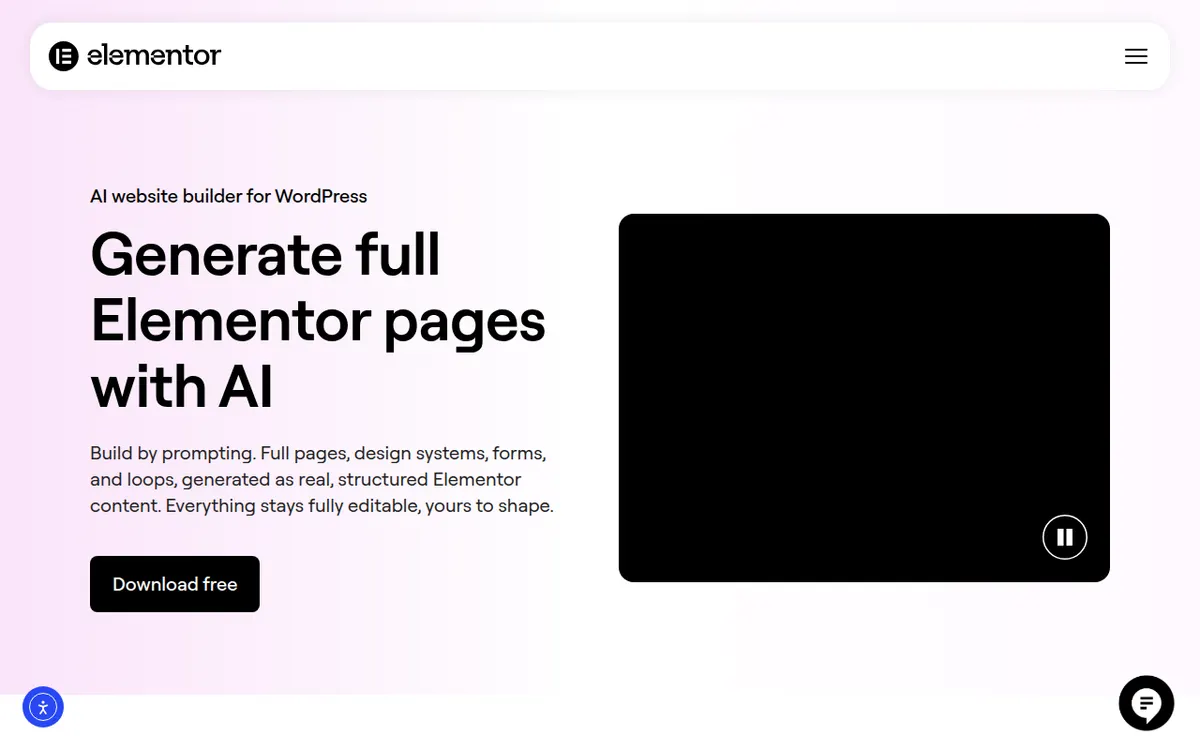Homepage van Elementor AI