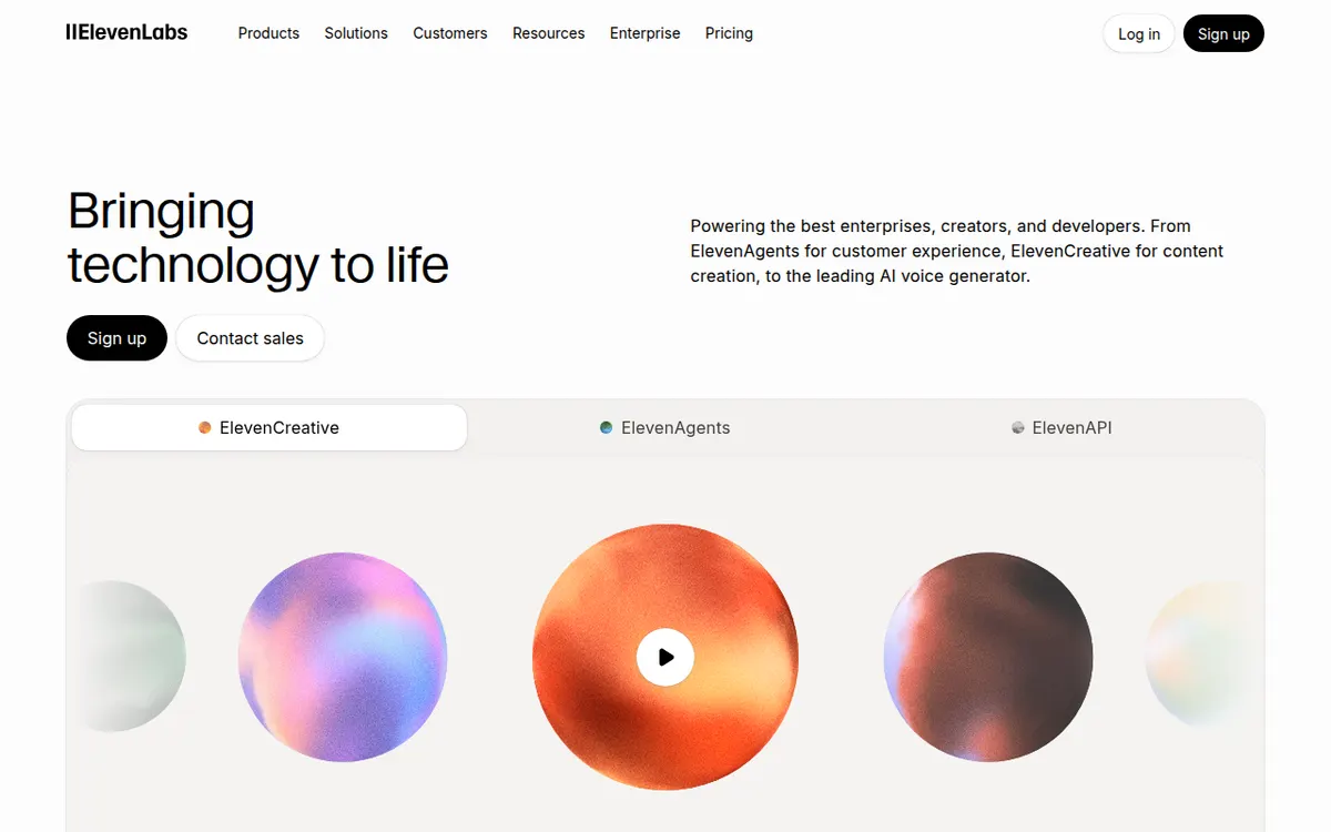 Homepage van ElevenLabs