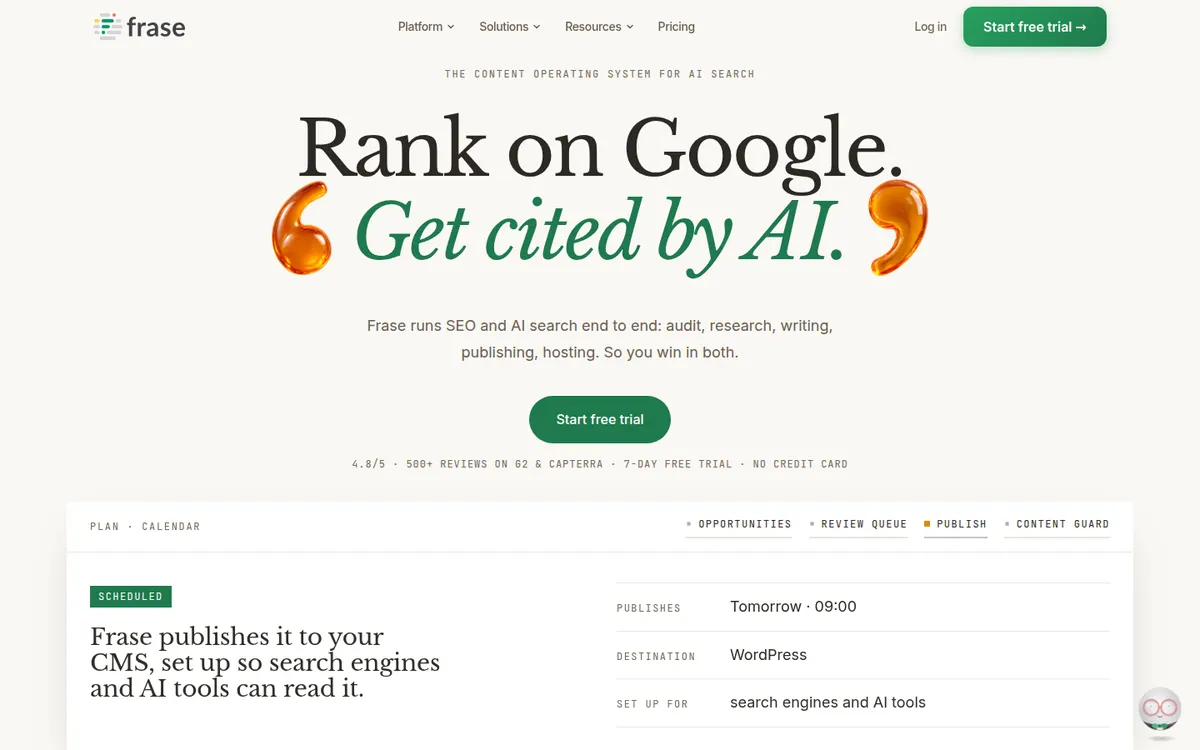 Homepage van Frase