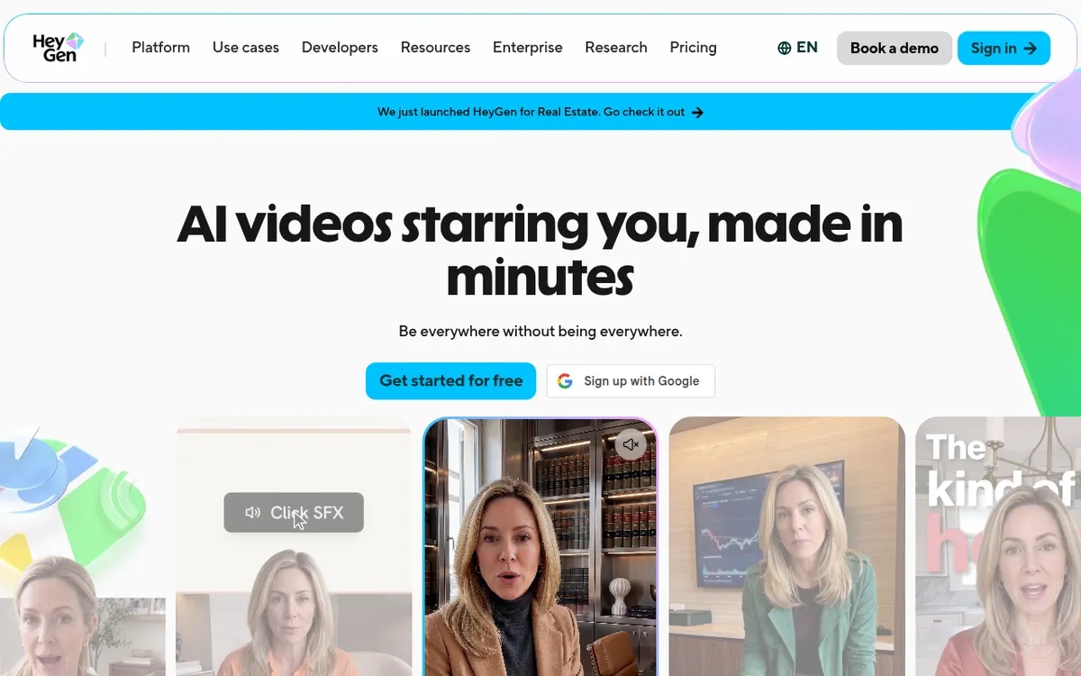 Homepage van HeyGen