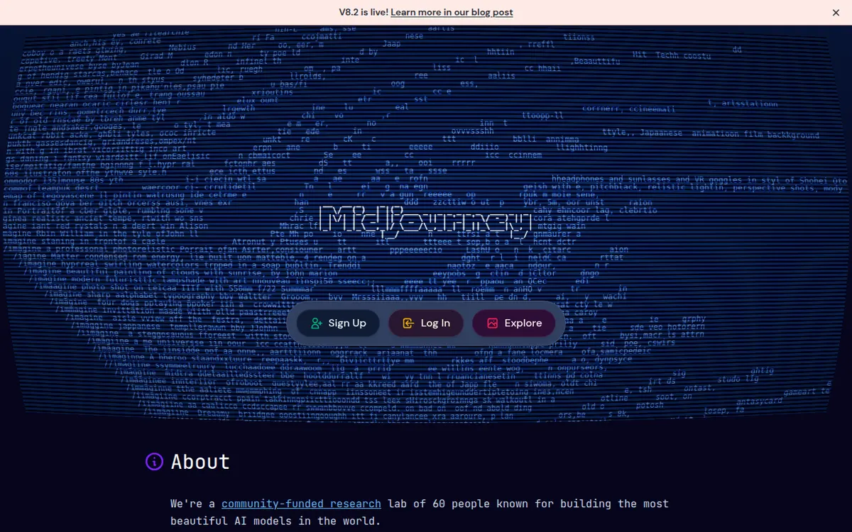 Homepage van Midjourney