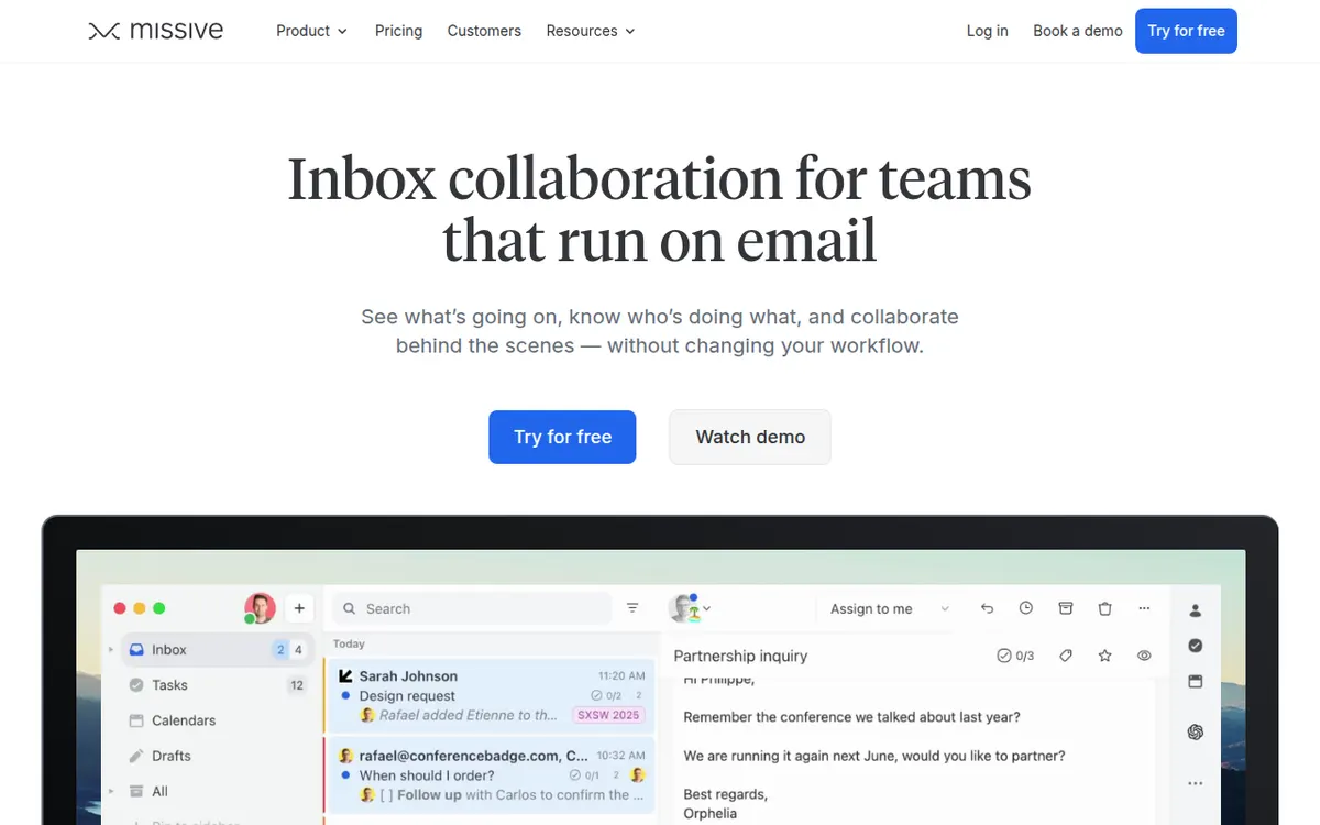 Homepage van Missive