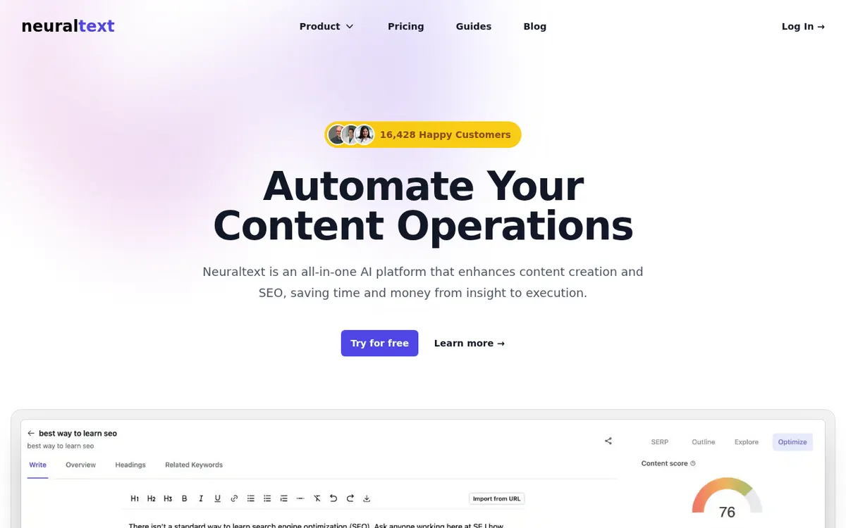 Homepage van NeuralText