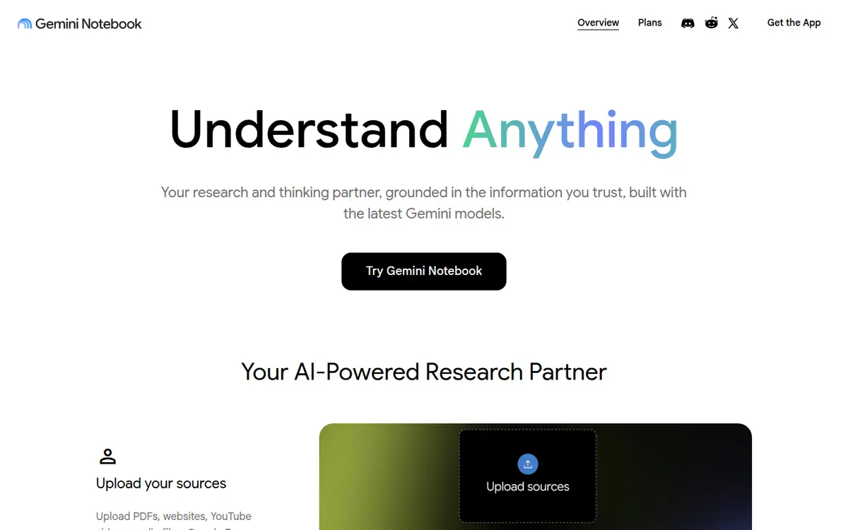 Homepage van Gemini Notebook