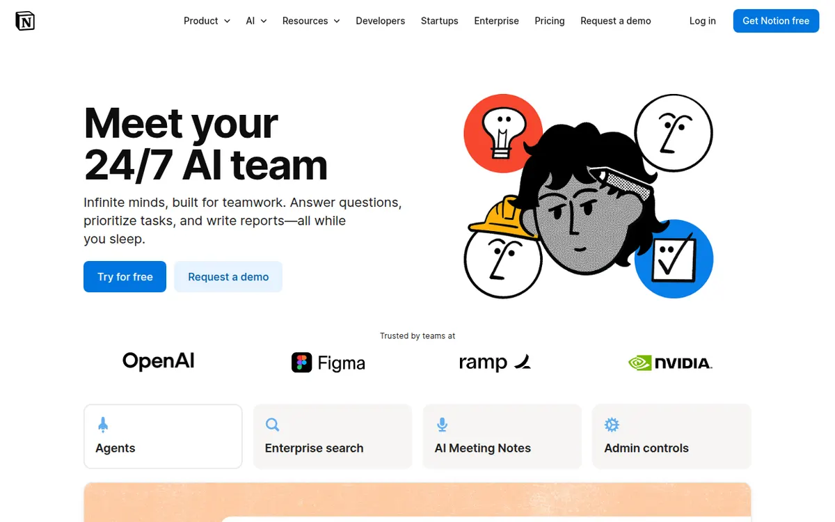 Homepage van Notion AI
