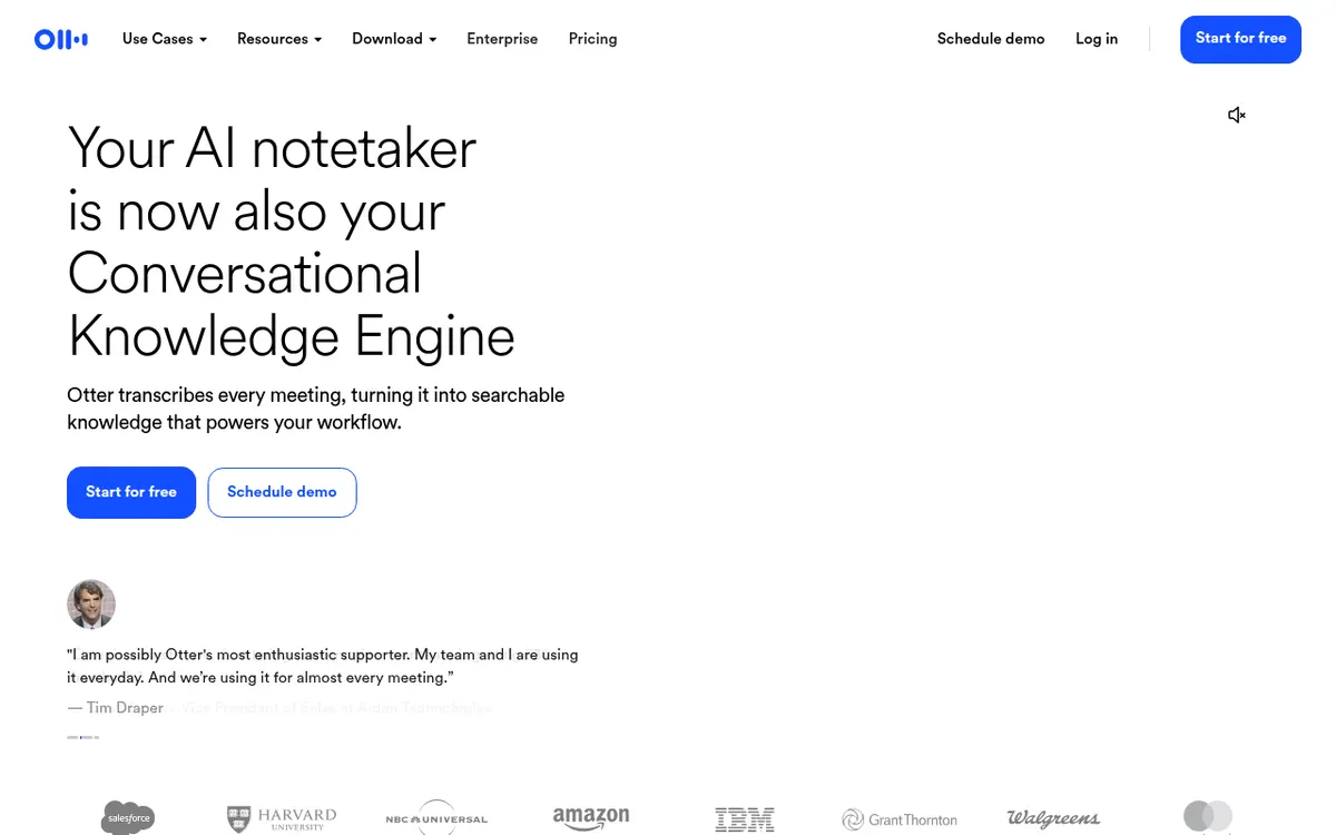 Homepage van Otter.ai