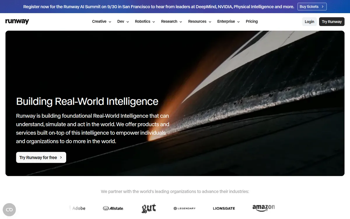 Homepage van Runway