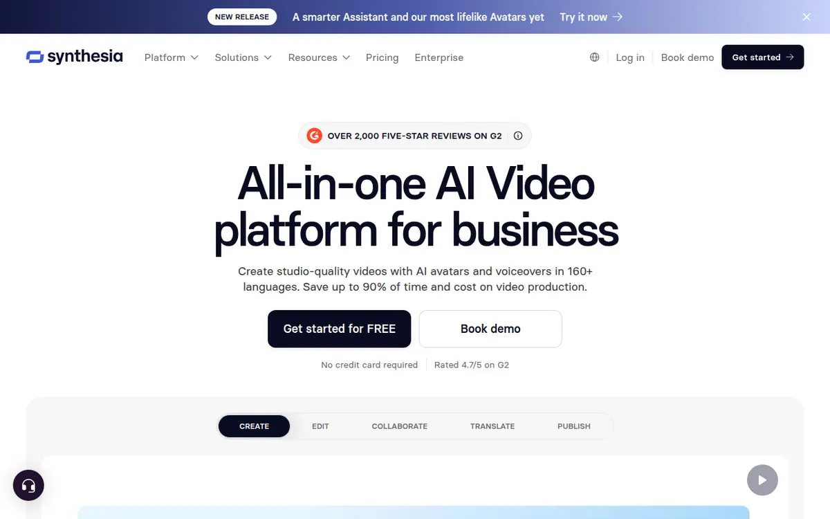 Homepage van Synthesia