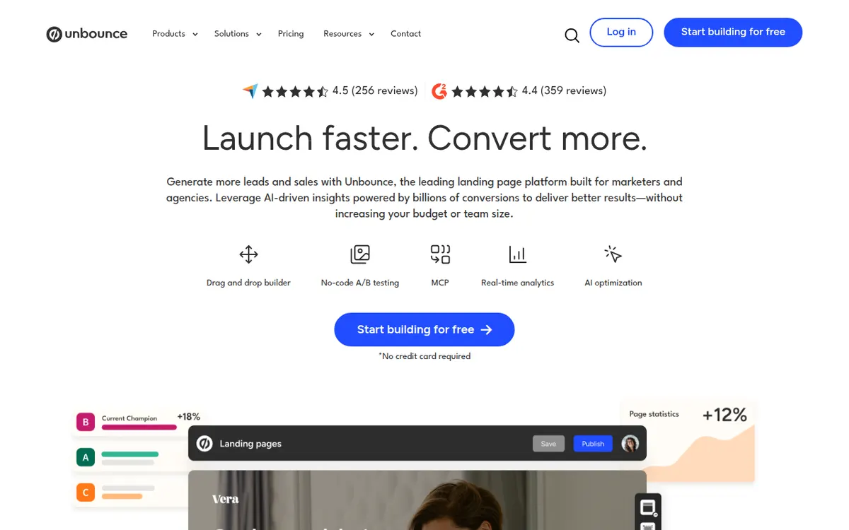 Homepage van Unbounce